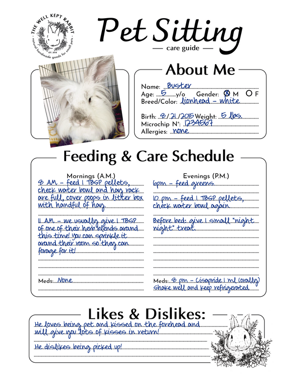 Pet Sitter's Guide Downloadable Form